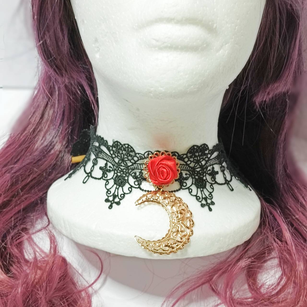 <09001>Mini rose lace choker(red)