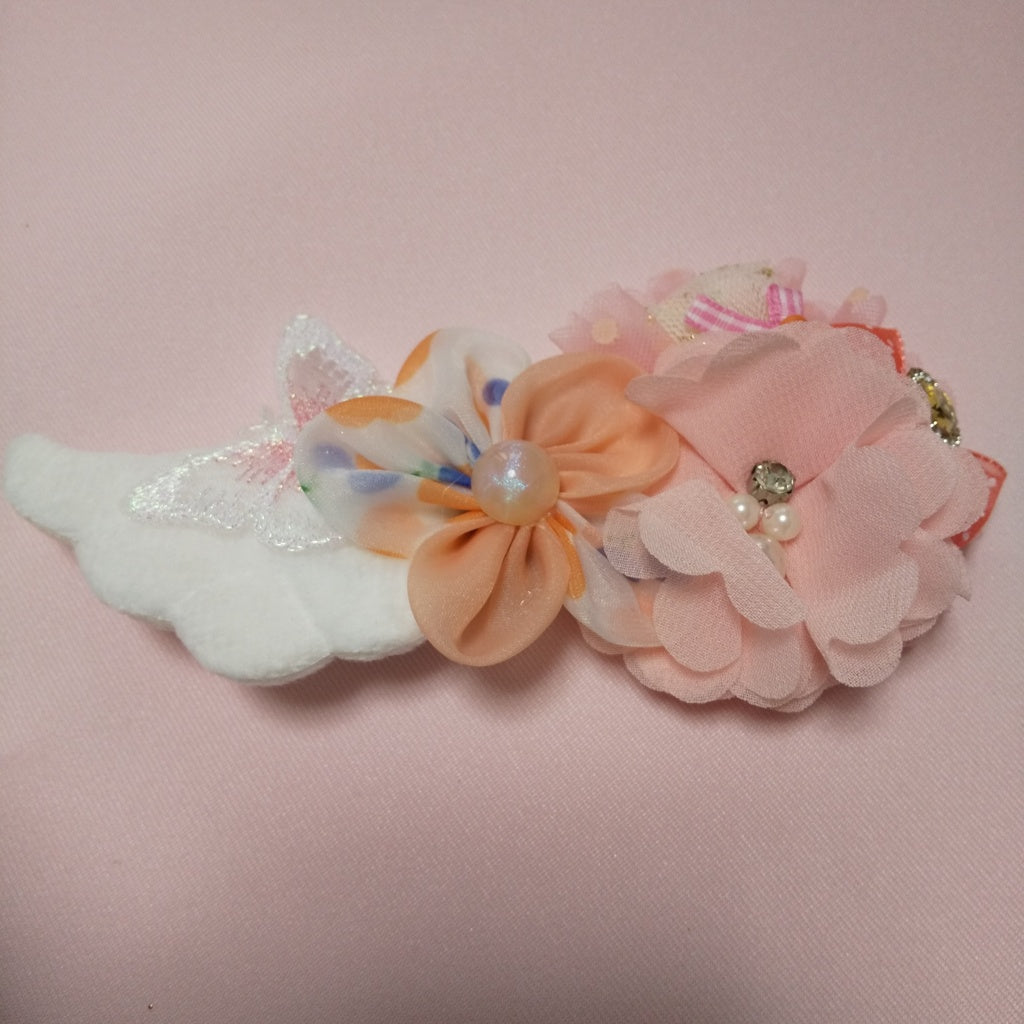 <35054>Flower hair clip with wings (orange & orange)