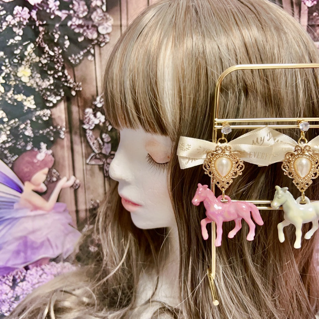 <30029>earring(unicorn-White pink)