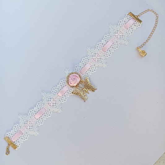 <09013>Mini rose ribbon choker(pink)