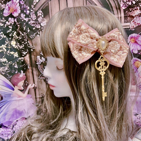 <30020>ribbon＆key hair clip(pink)