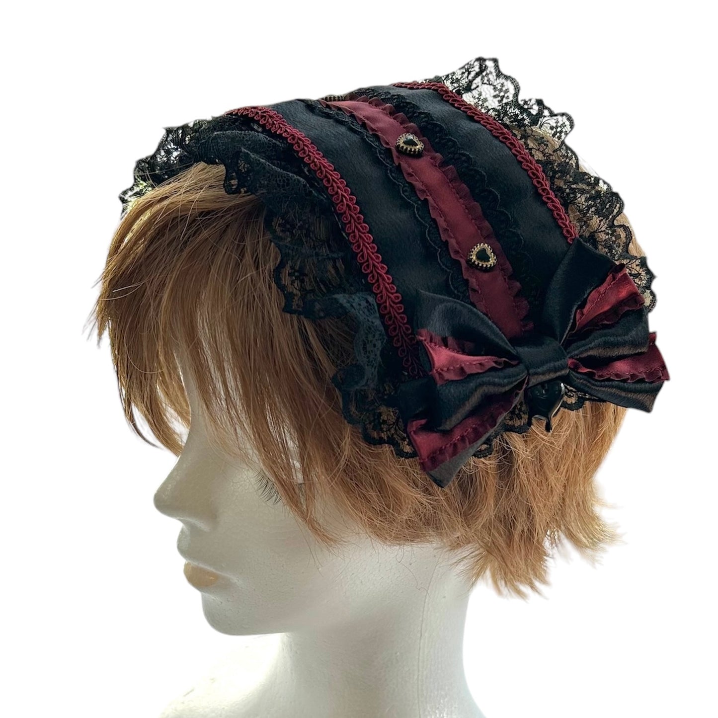 <03018>Headdress: Satin fabric (Black and Bordeaux)