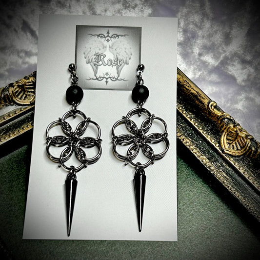 <01014>flower chain earring(black)