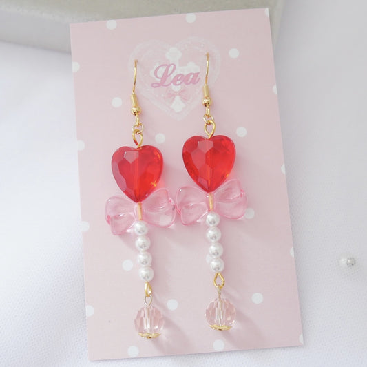 <15026>Fairy princess magic stick pierced earrings (red)