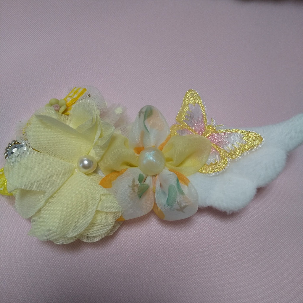 <35062>Flower hair clip with wings (yellow & white)