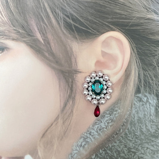 <13026>Pretentious lady's earrings（Pink×Green）