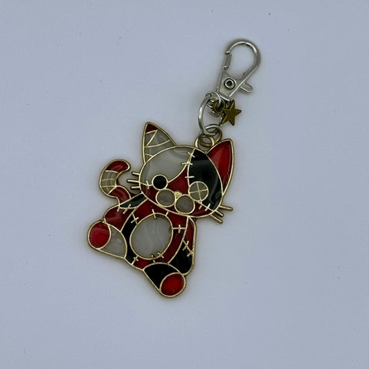 <18113>Patched cat keychain (red×black)