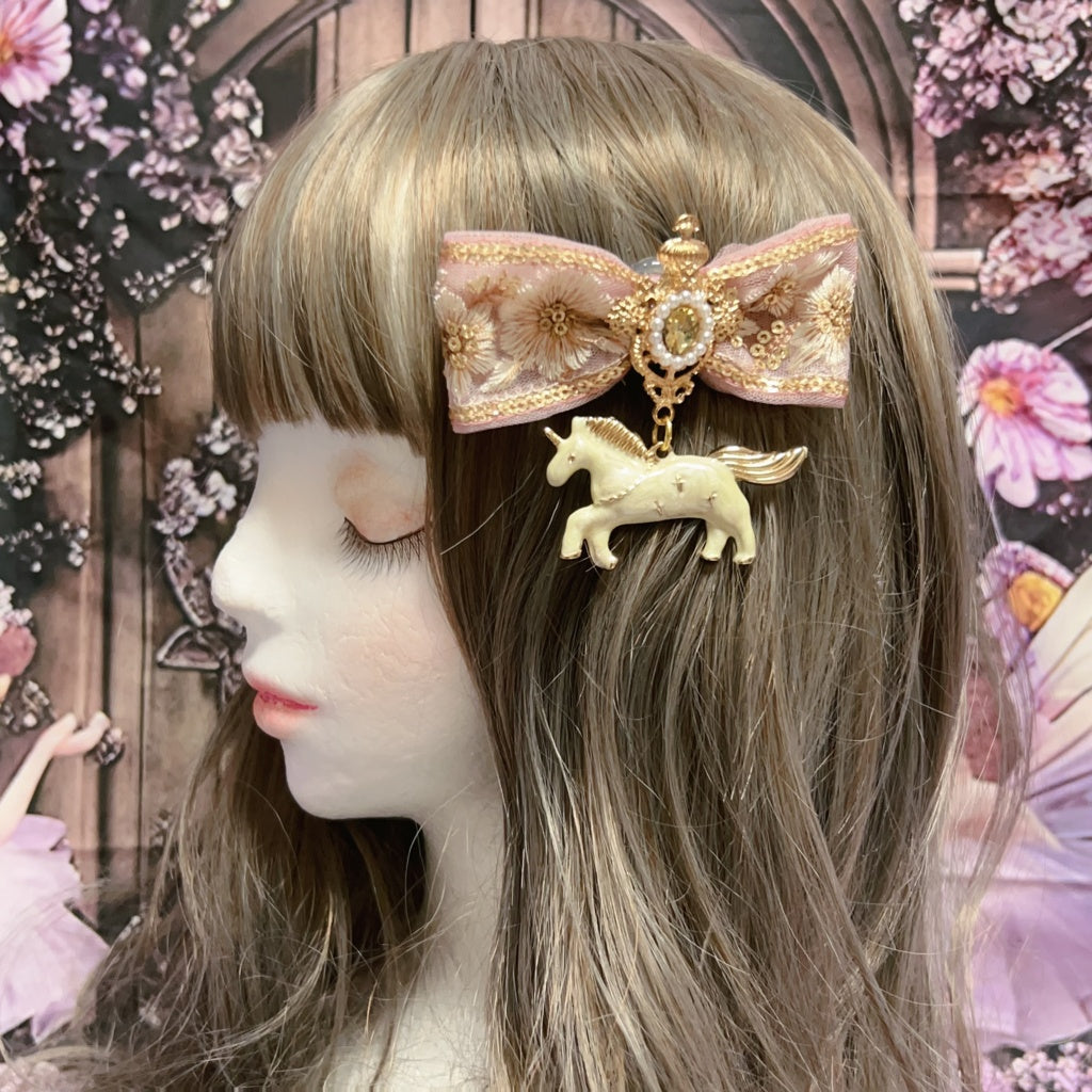 <30053>pink unicorn ribbon hair clip