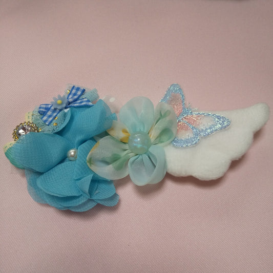 <35060>Flower hair clip with wings (blue)