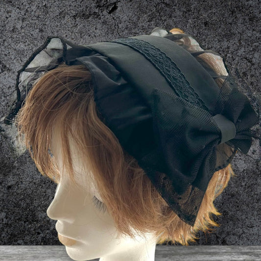 <03022>Headdress: Double ribbon on both sides (Black)