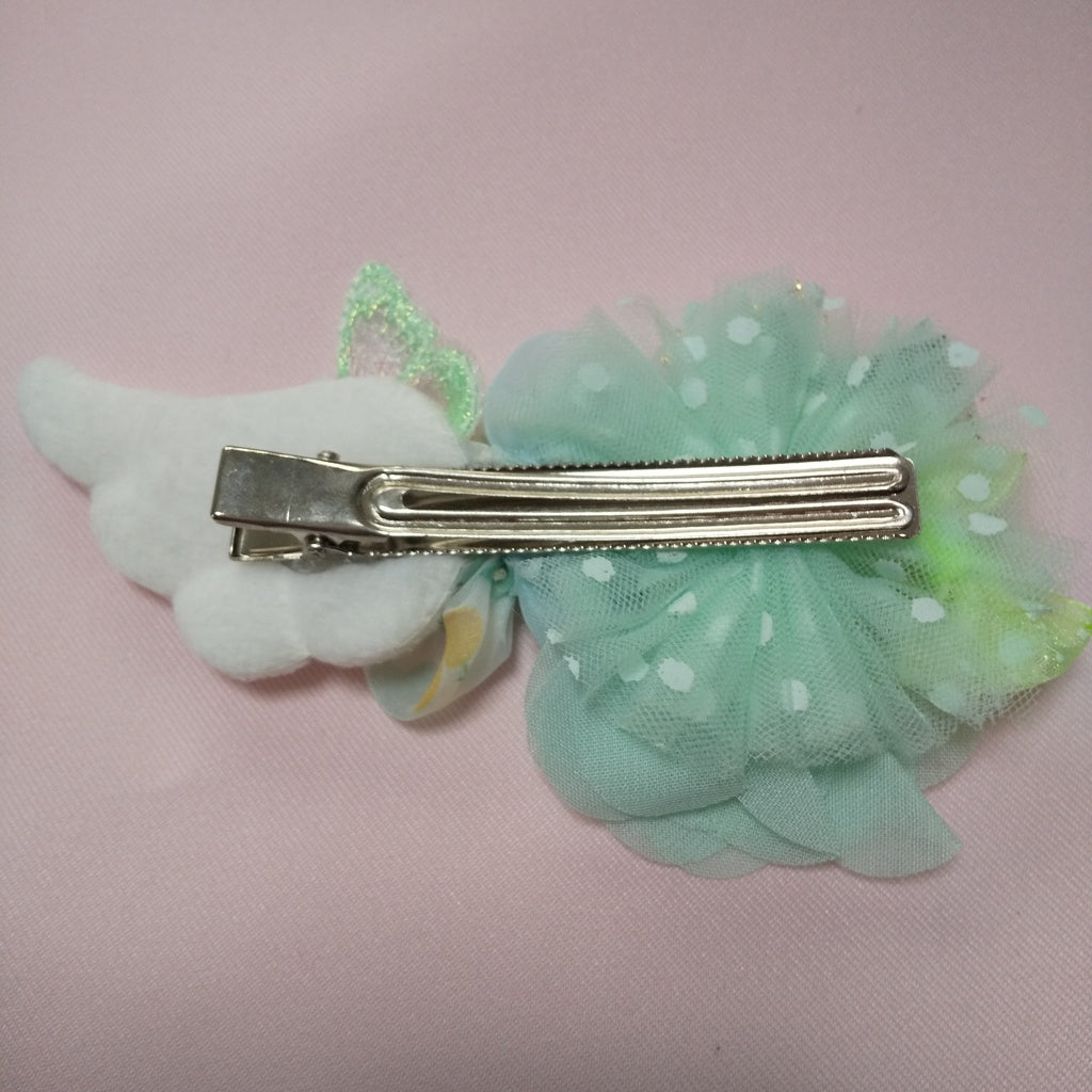 <35059>Flower hair clip with wings (yellow green)