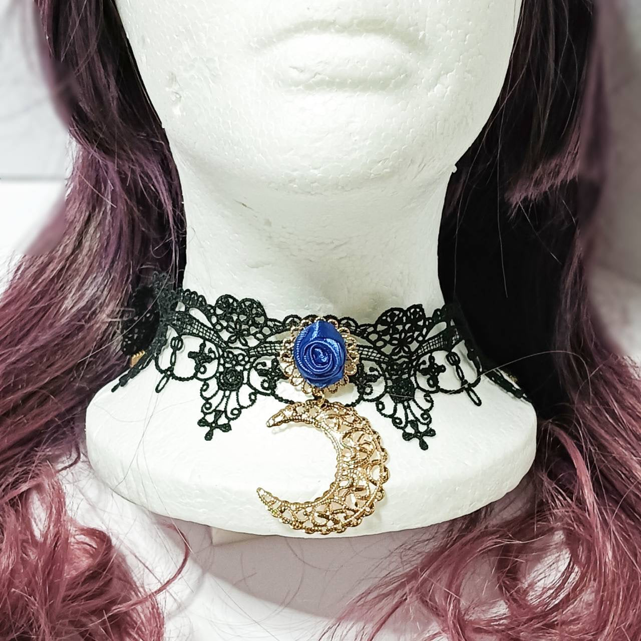 <09002>Mini rose lace choker(blue)