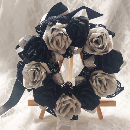 <02037>Totally Rose Wreath Black x Silver