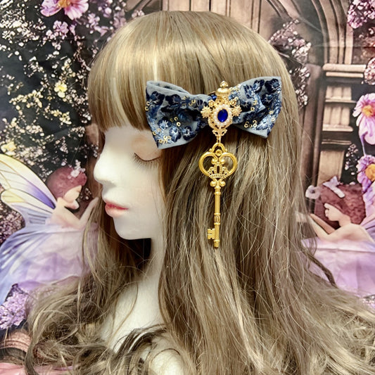 <30019>ribbon＆key hair clip(Blue)