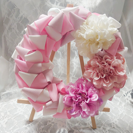 <02020>Ribbon and artificial flower wreath (pink)