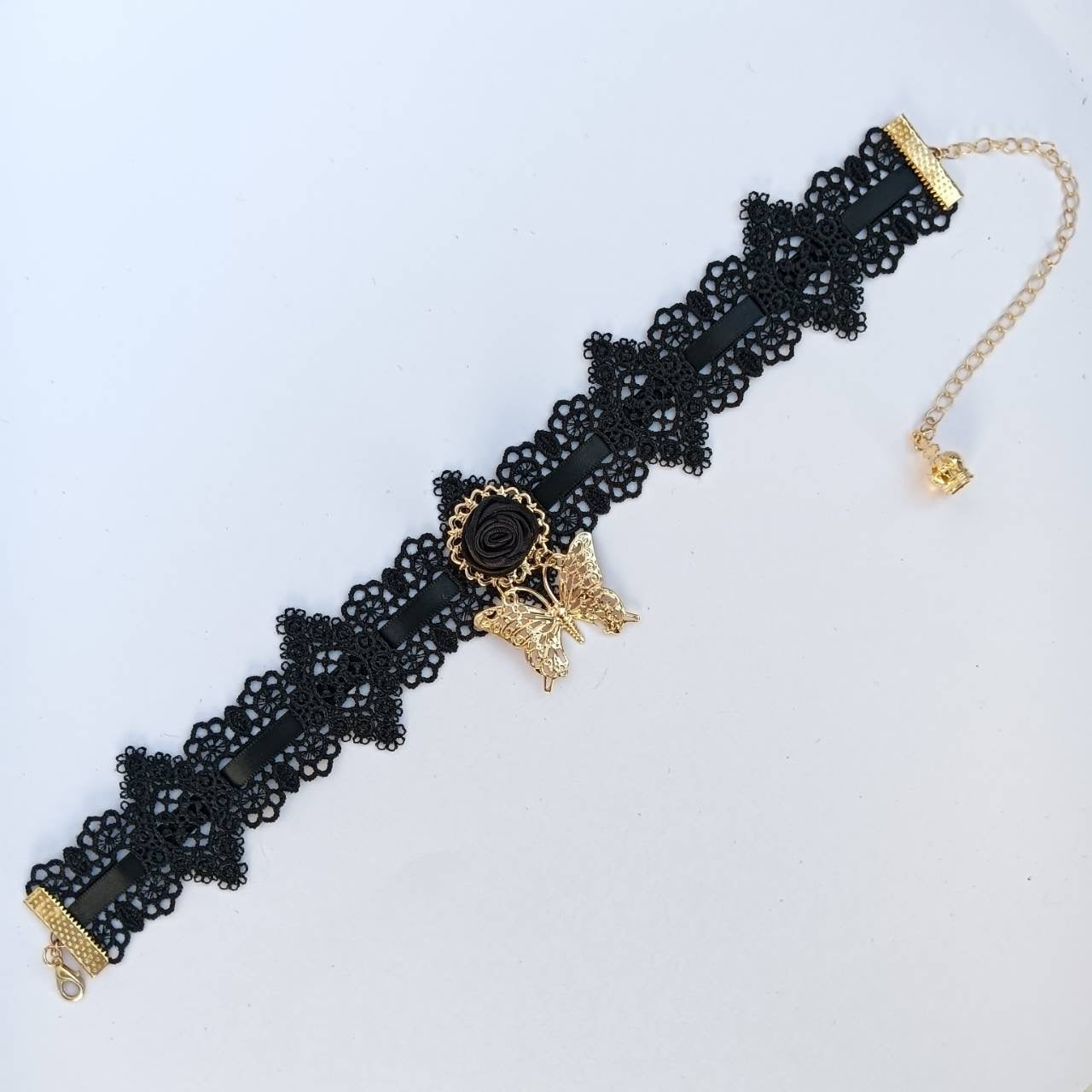 <09010>Mini rose ribbon choker(black)