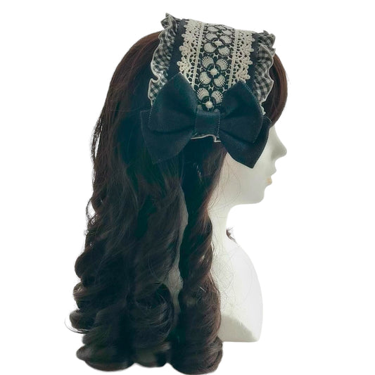 <03019>Headdress: Denim and floral lace (Indigo blue)