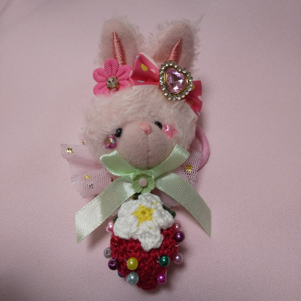 <35035>Rabbit strawberry hair tie (pink)