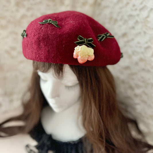 <25054>Beret Wine Red