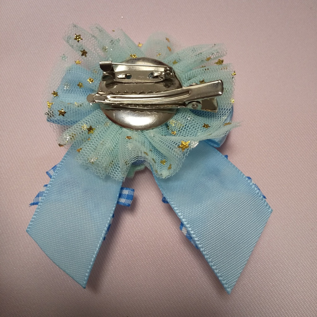 <35067>Flower ribbon brooch (light blue)2