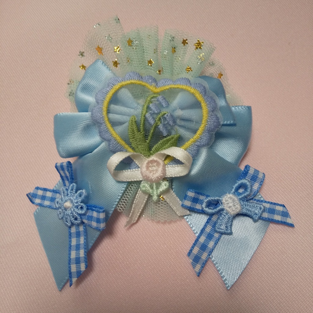 <35066>Flower ribbon brooch (light blue)1