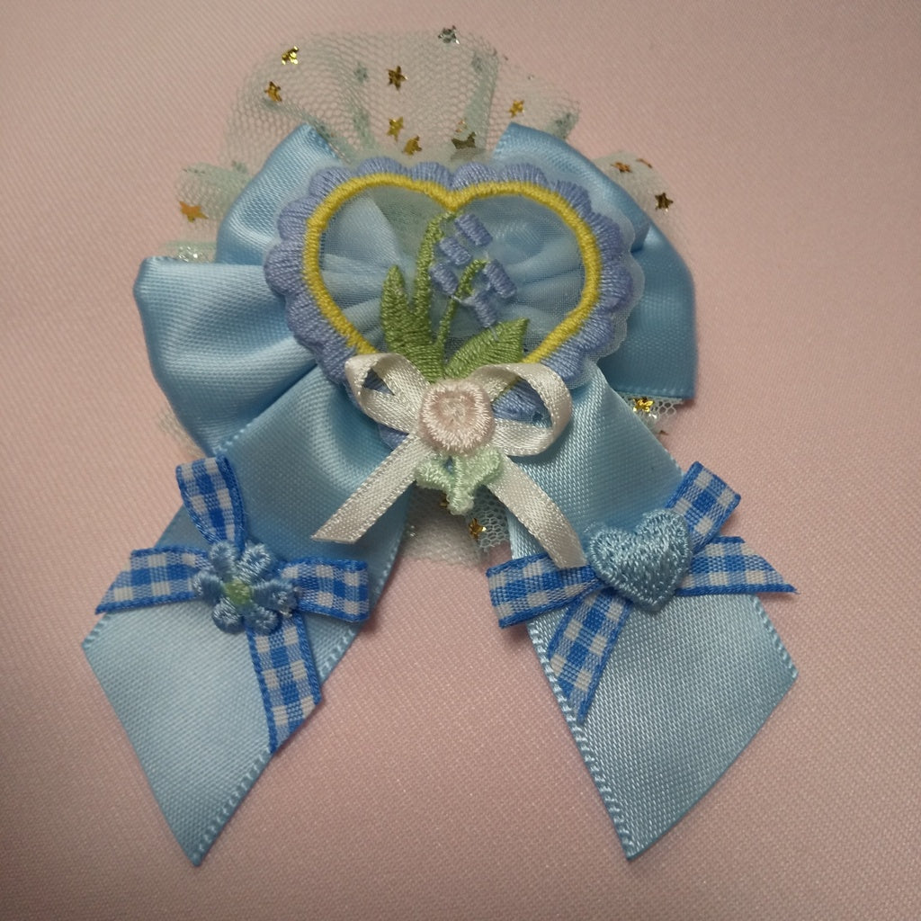 <35067>Flower ribbon brooch (light blue)2