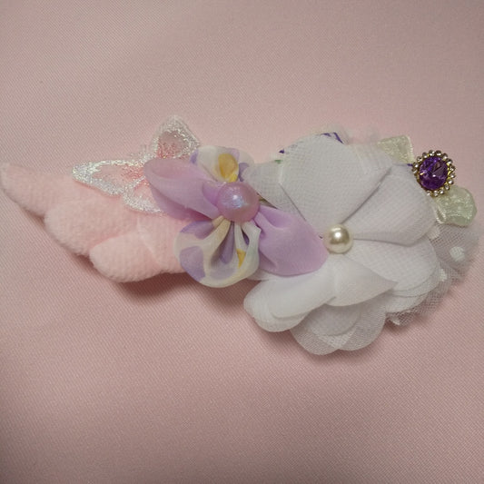 <35052>Flower hair clip with wings (white & purple)