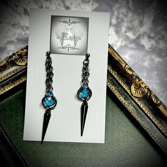 <01030>chain&thorns earring(blue)