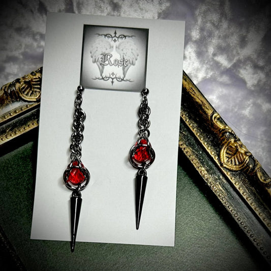 <01029>chain&thorns earring(red)