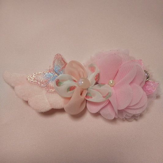 <35061>Flower hair clip with wings (pink & pink)