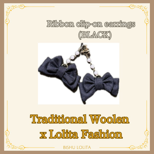 <27010>Ribbon clip-on earrings(BLACK)