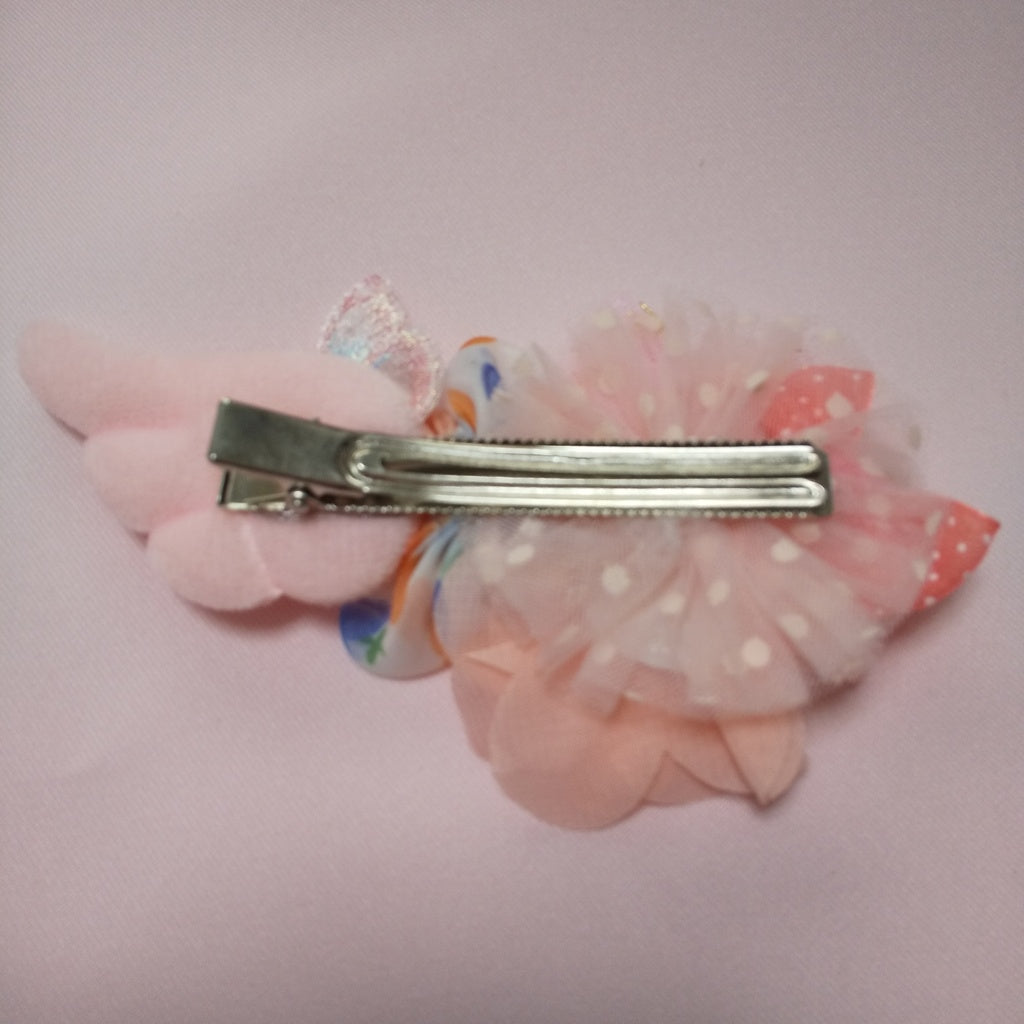 <35055>Flower hair clip with wings (orange& pink)1